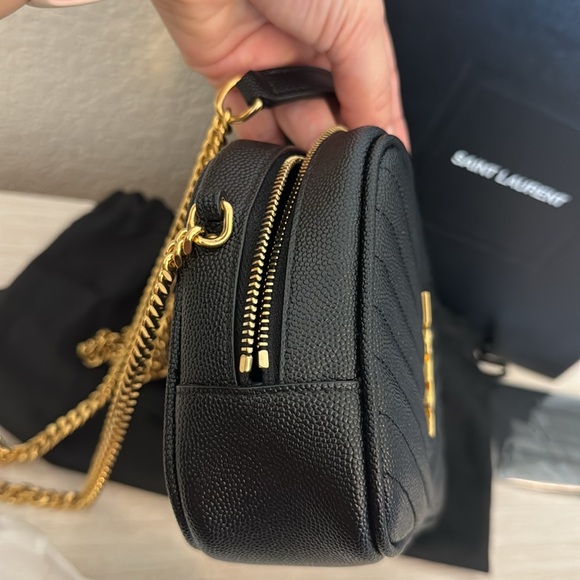 Saint Laurent Grain De Poudre Matelasse Monogram Mini Lou Camera Bag Black - Picture 13 of 16